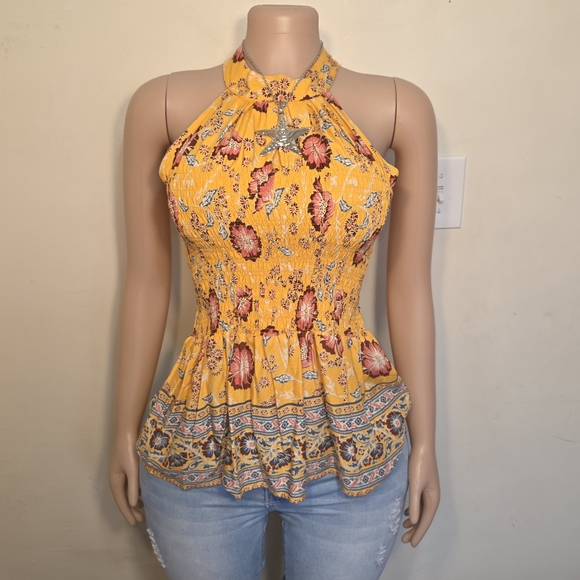 ☆Rachel Zoe Yellow Floral Halter Peplum Top☆